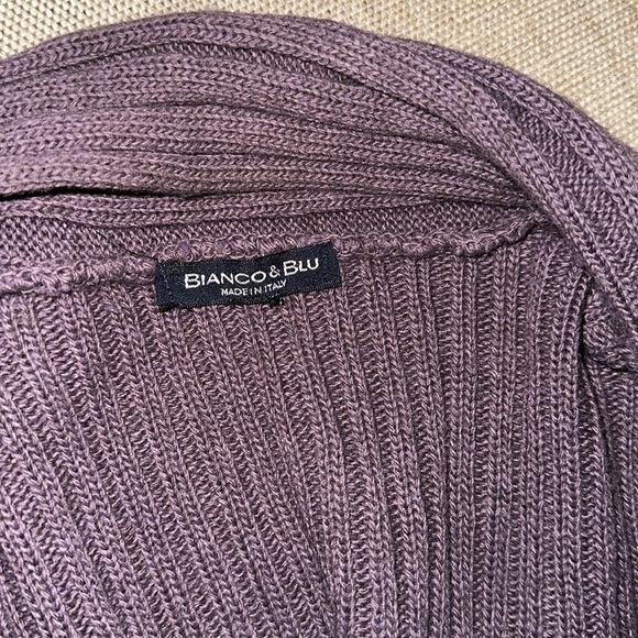 Bianco & Blu Italian Wool Waterfall Cardigan Longline Chunky Ribbed Knit Plum - Picture 11 of 12